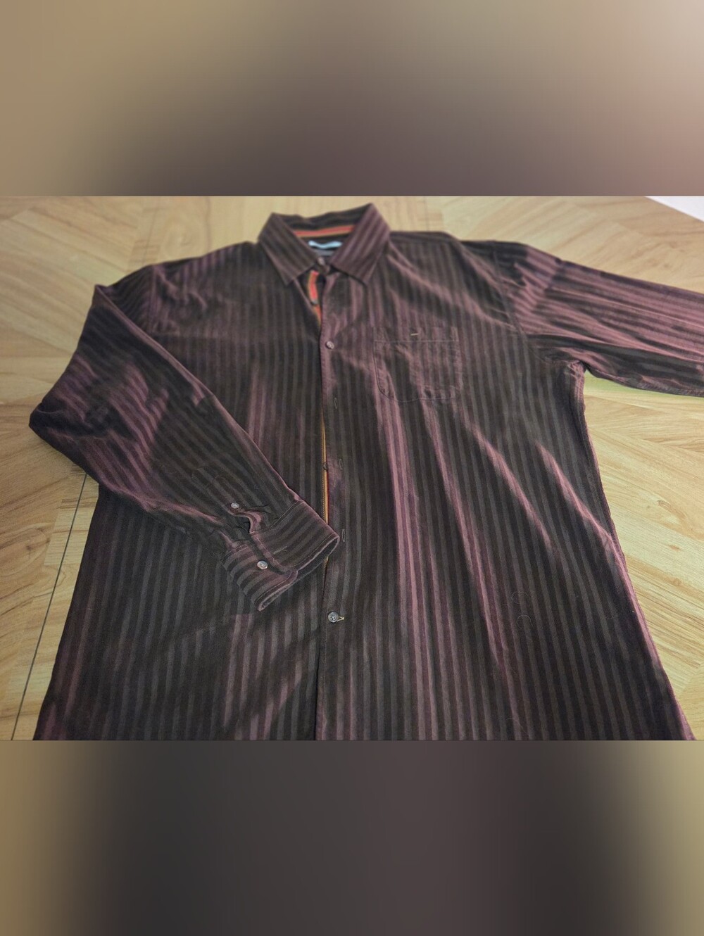Johnston & Murphy Men's Brown and Black Striped Button-Down Shirt